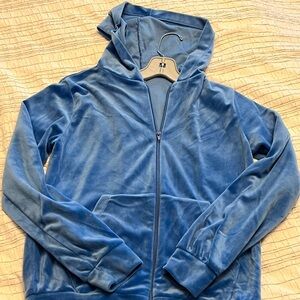 Blue Velour Zip-Up Hoodie
